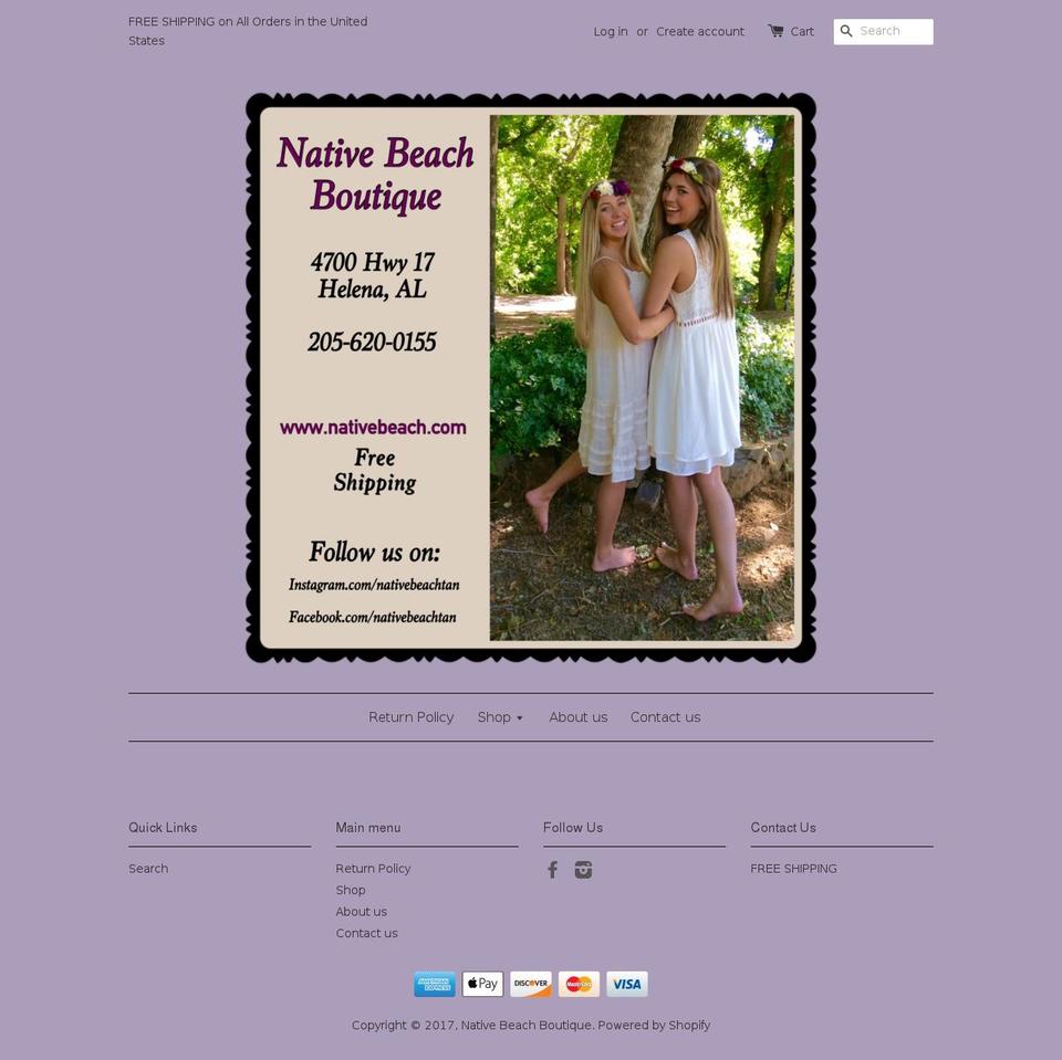 nativebeach.com shopify website screenshot