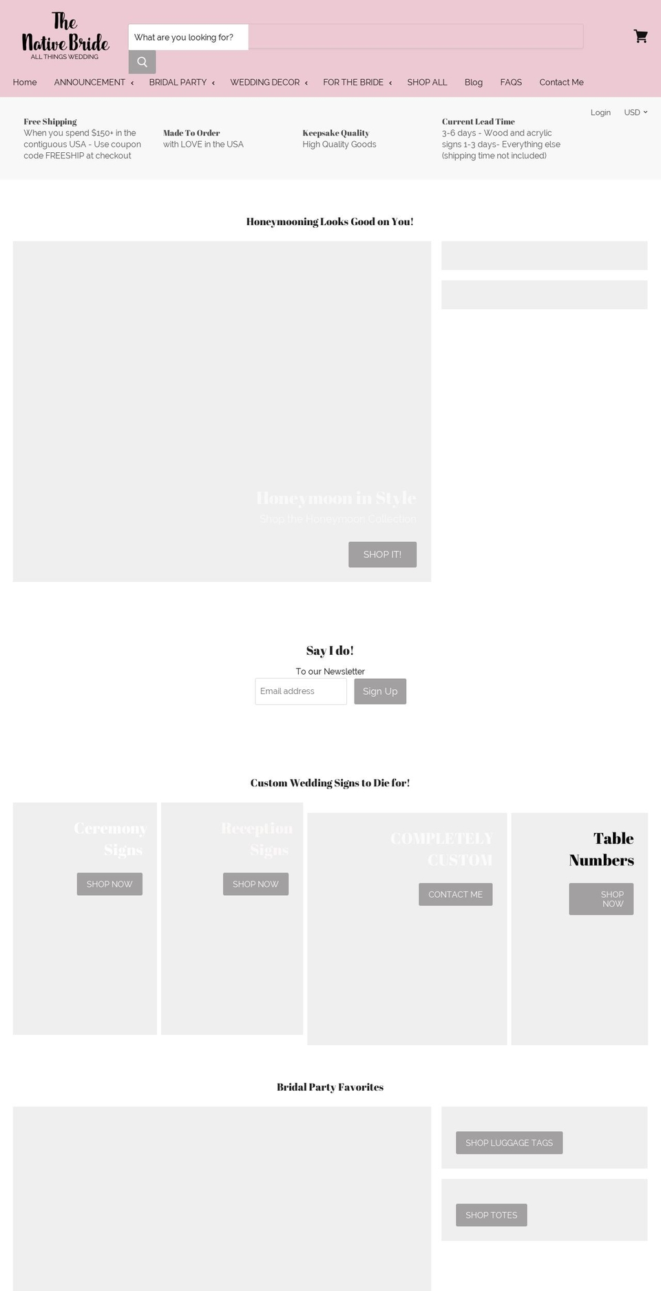 nativebride.com — Shopify storefront screenshot