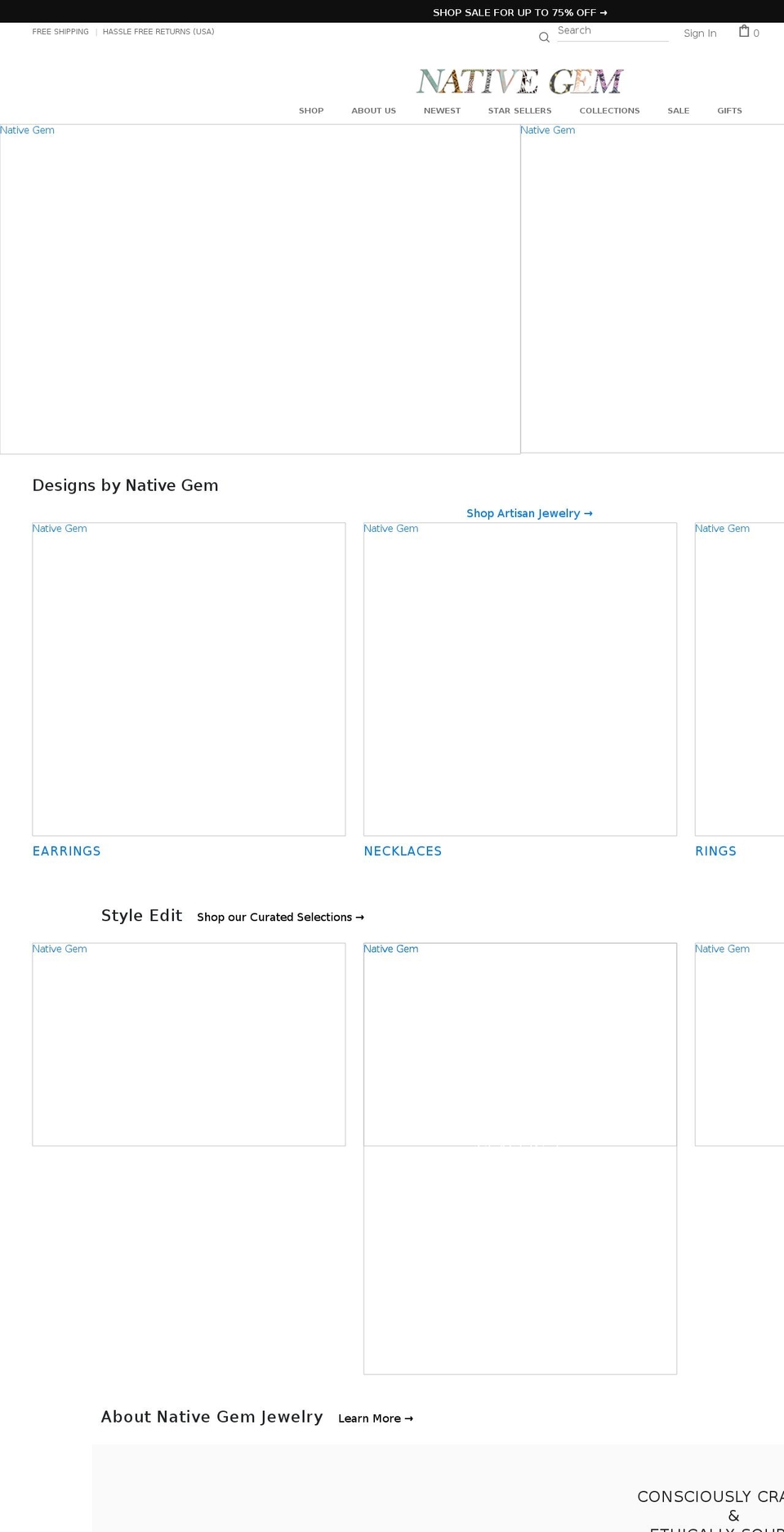 nativegemjewelry.com shopify website screenshot