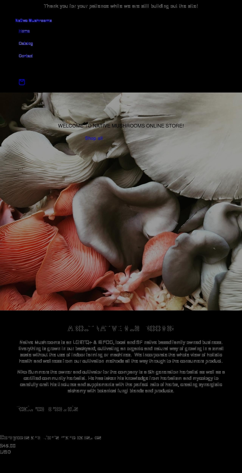 nativemushroomsf.com shopify website screenshot