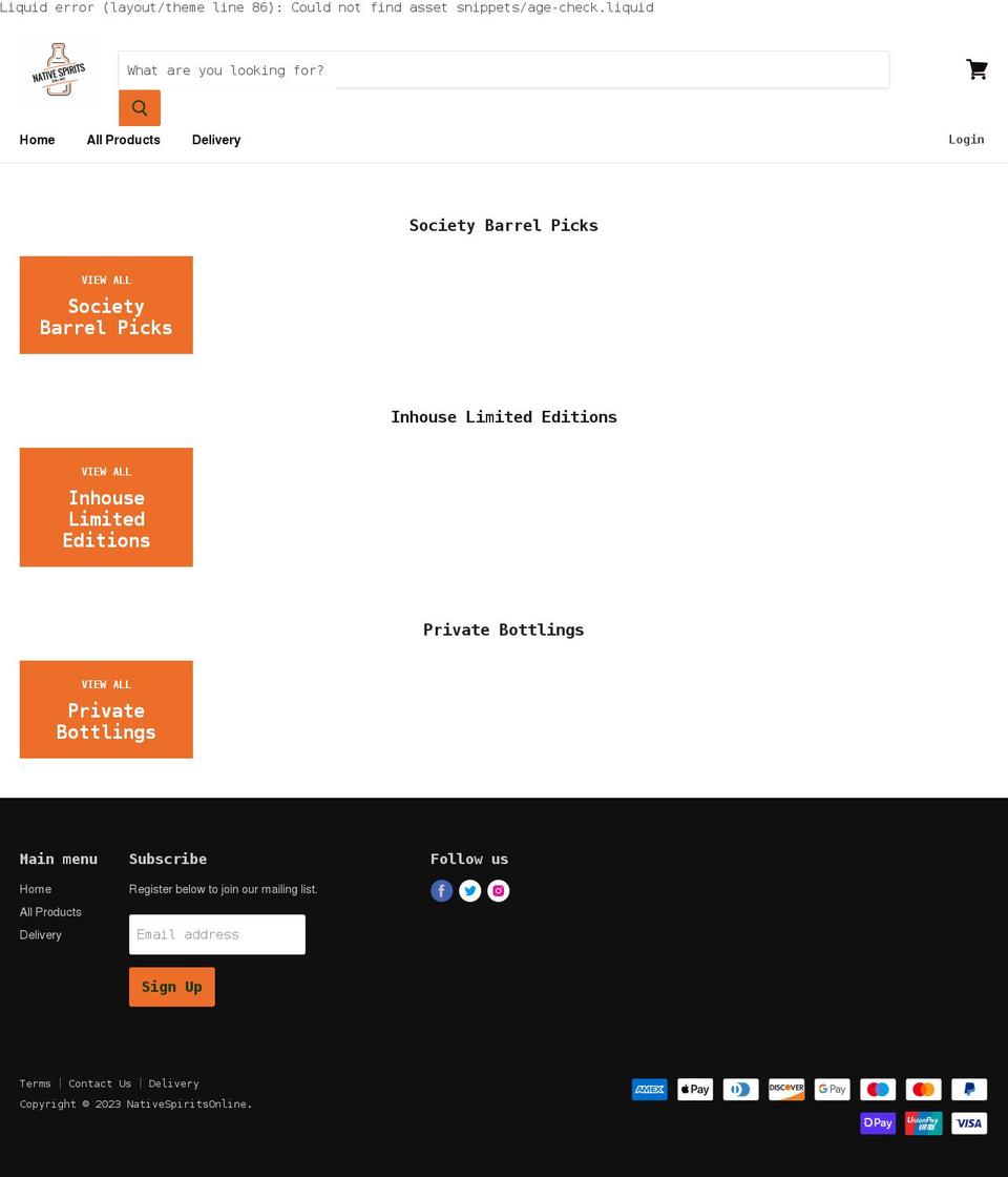 nativespiritsonline.com shopify website screenshot