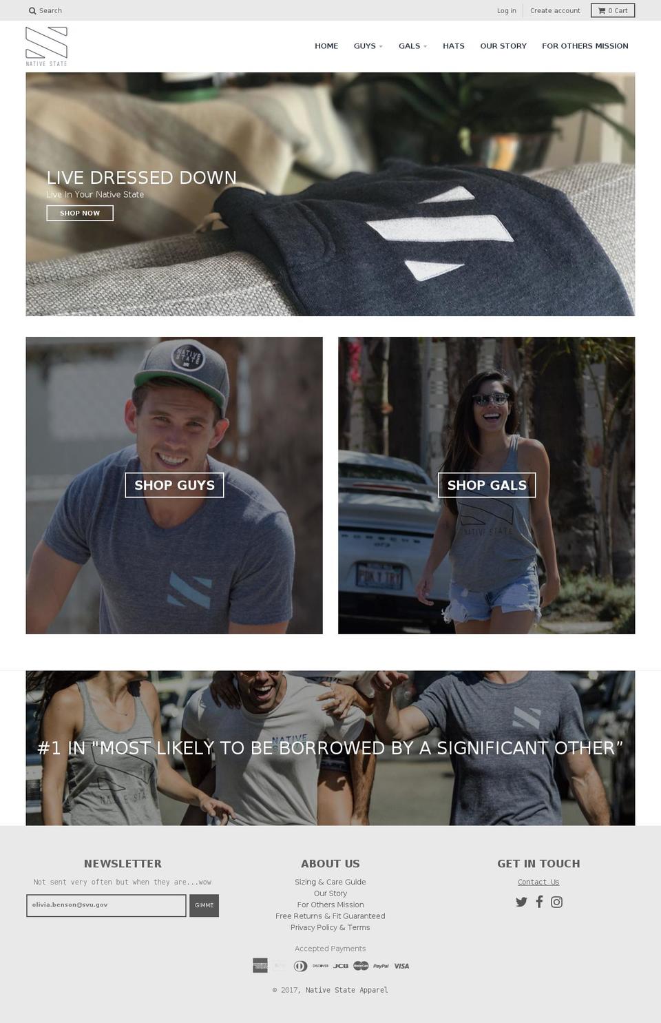 nativestateapparel.com shopify website screenshot