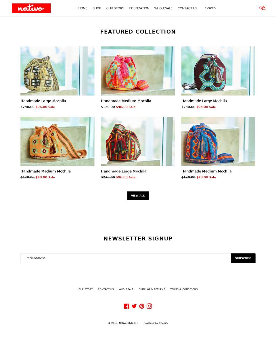 nativostyle.com — Shopify storefront screenshot