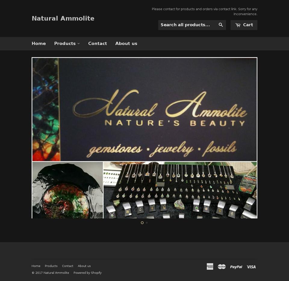 naturalammolite.com shopify website screenshot
