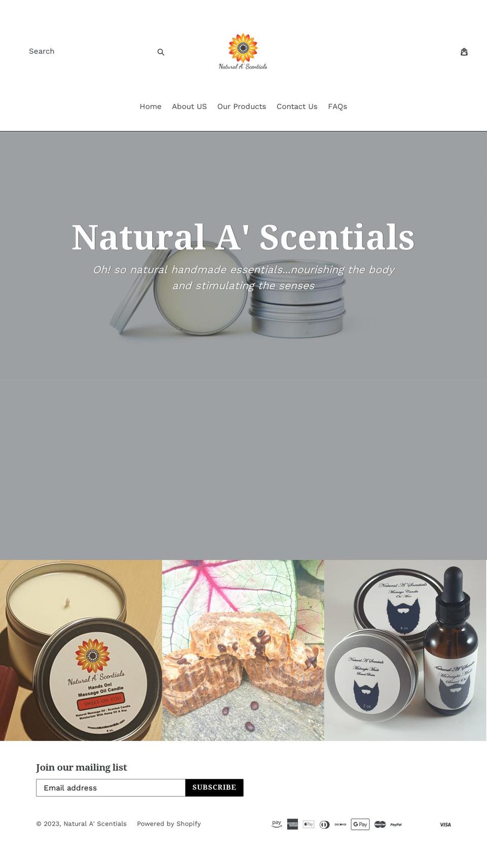 naturalascentials.com shopify website screenshot