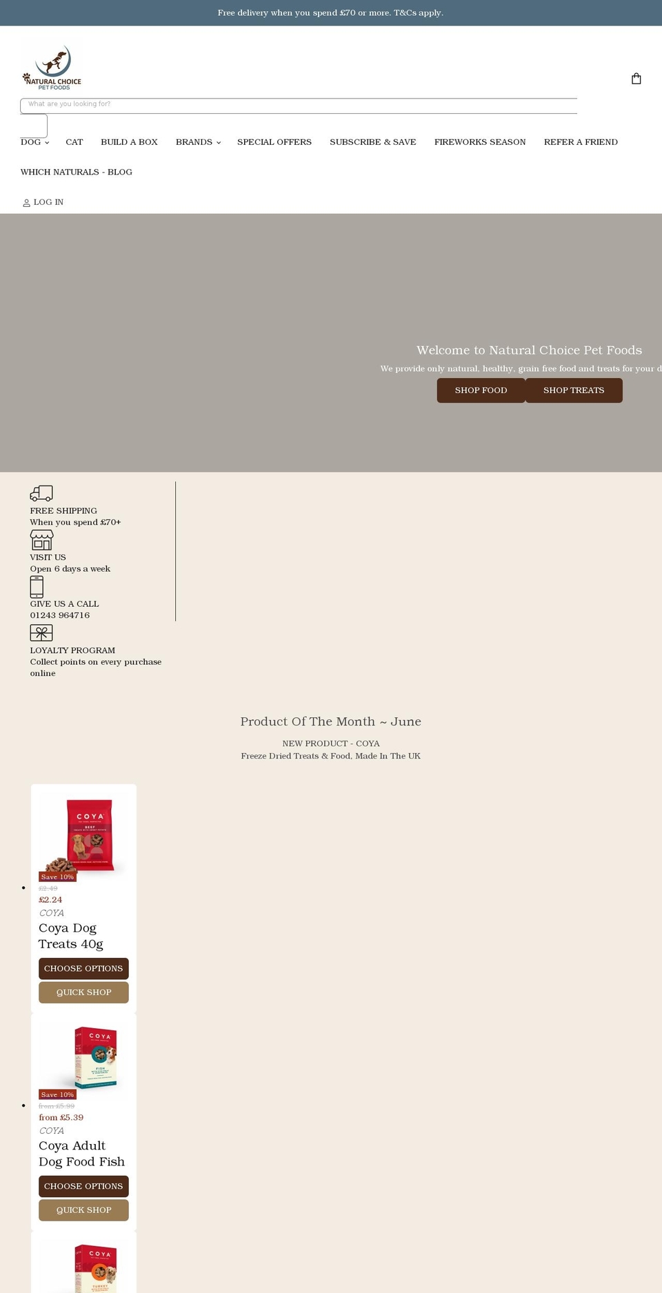 naturalchoicepetfoods.co.uk shopify website screenshot