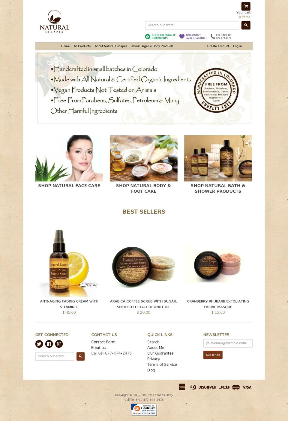naturalescapesbody.com shopify website screenshot