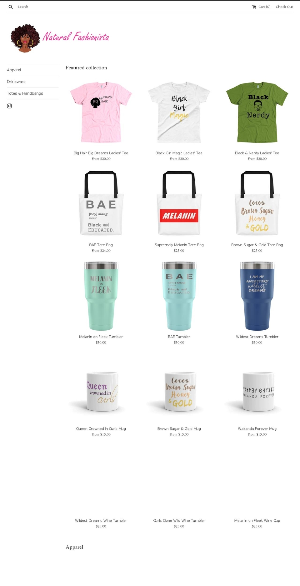 naturalfashionista.com — Shopify storefront screenshot