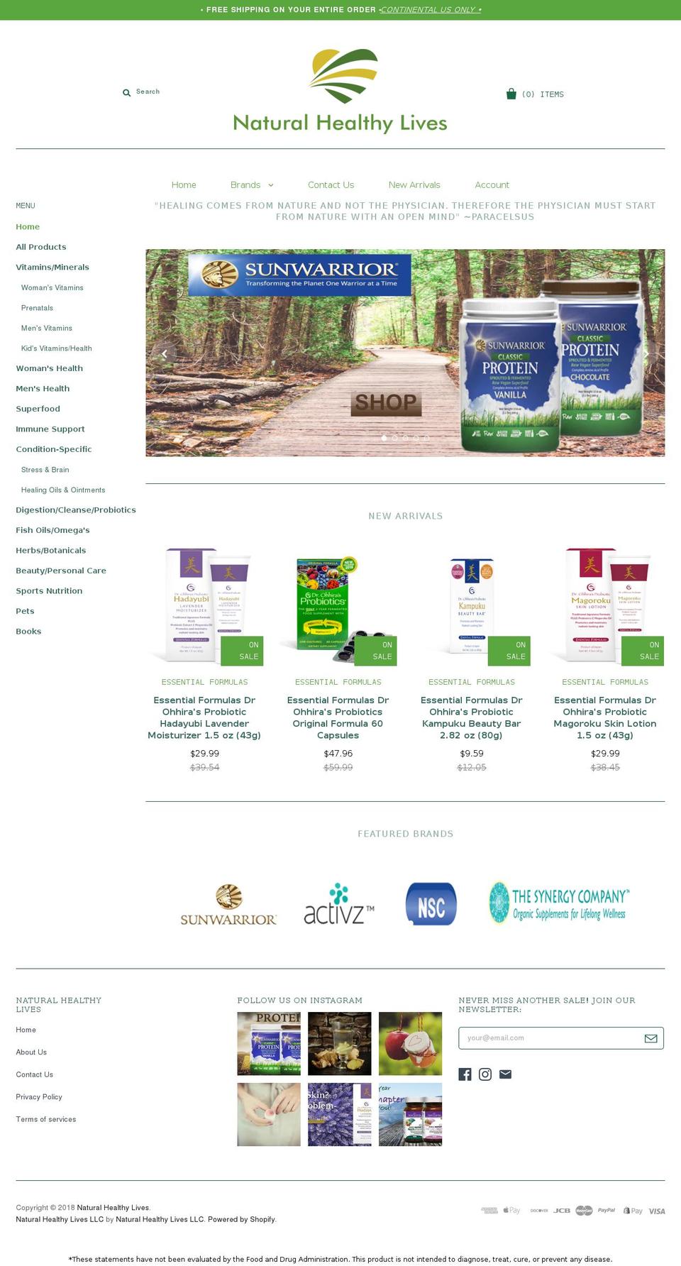 naturalhealthylives.com — Shopify storefront screenshot