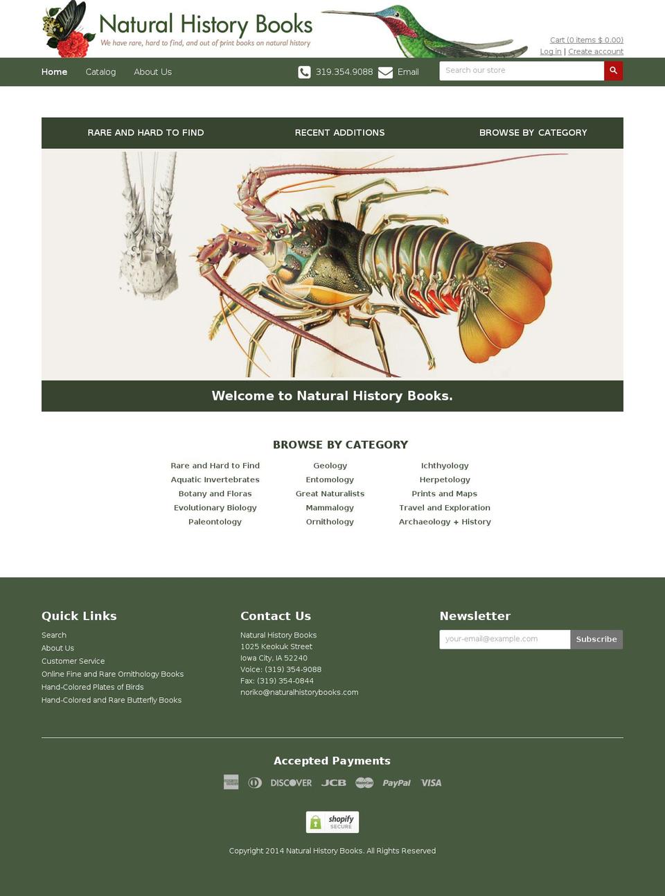naturalhistorybooks.com shopify website screenshot