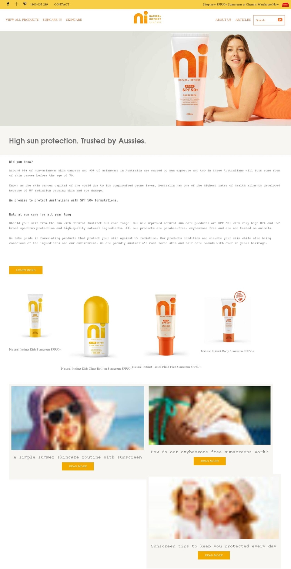 naturalinstinctsuncare.com.au shopify website screenshot