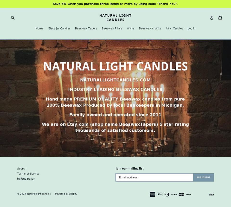 naturallightcandles.com — Shopify storefront screenshot