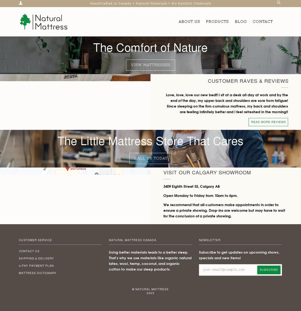 naturalmattress.ca shopify website screenshot