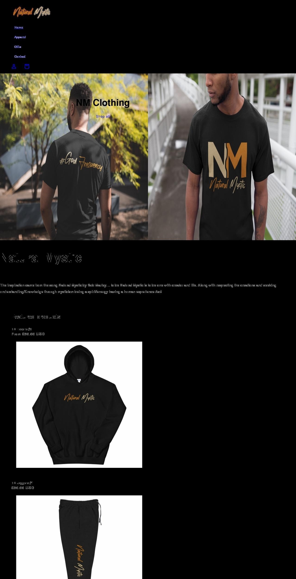 naturalmysticclothing.com shopify website screenshot