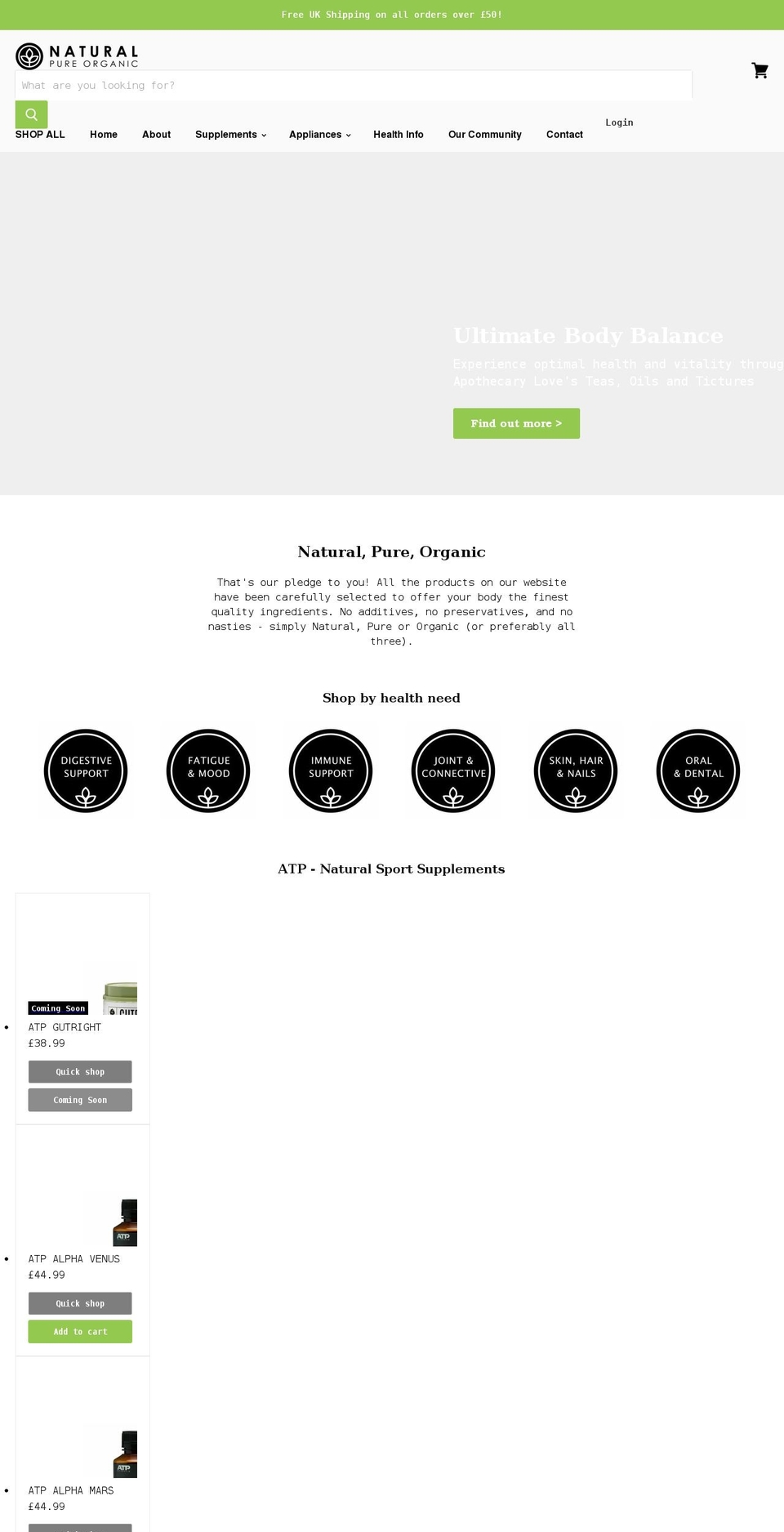 naturalpureorganic.co.uk shopify website screenshot
