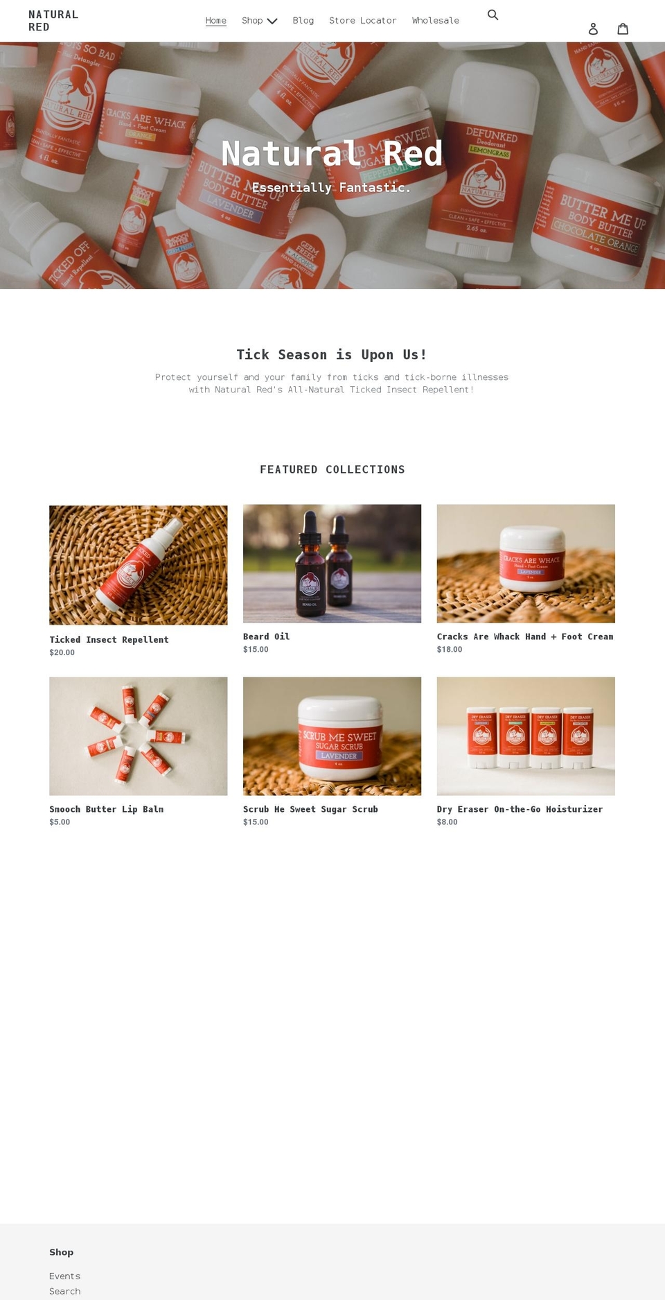 naturalredessentials.com shopify website screenshot