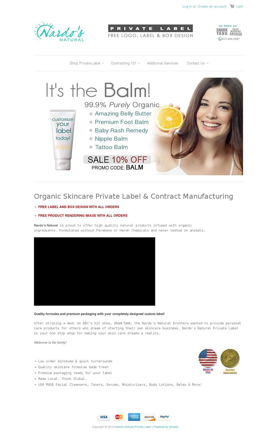 naturalskincareprivatelabel.com — Shopify storefront screenshot