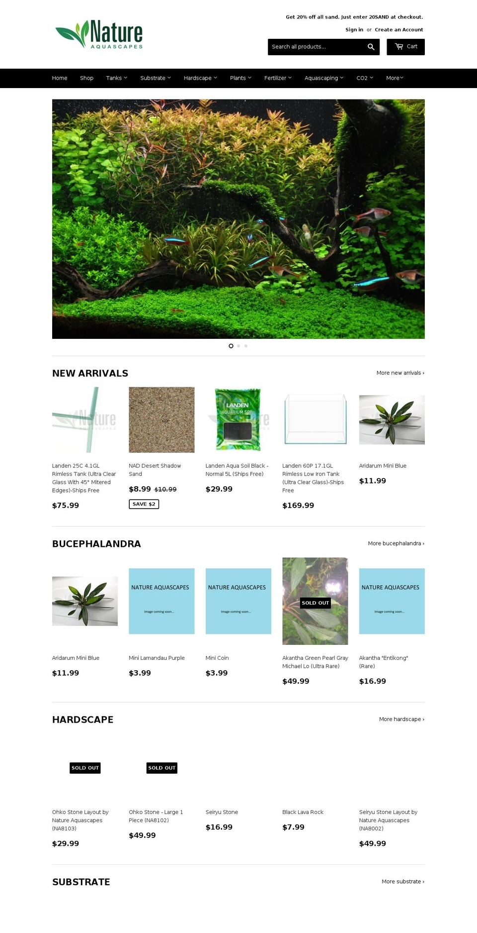 natureaquascapes.com — Shopify storefront screenshot