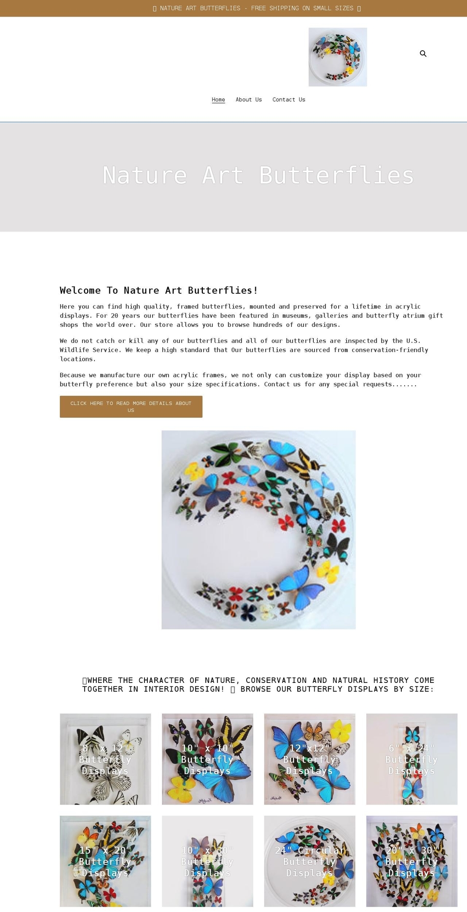 natureartbutterflies.net shopify website screenshot