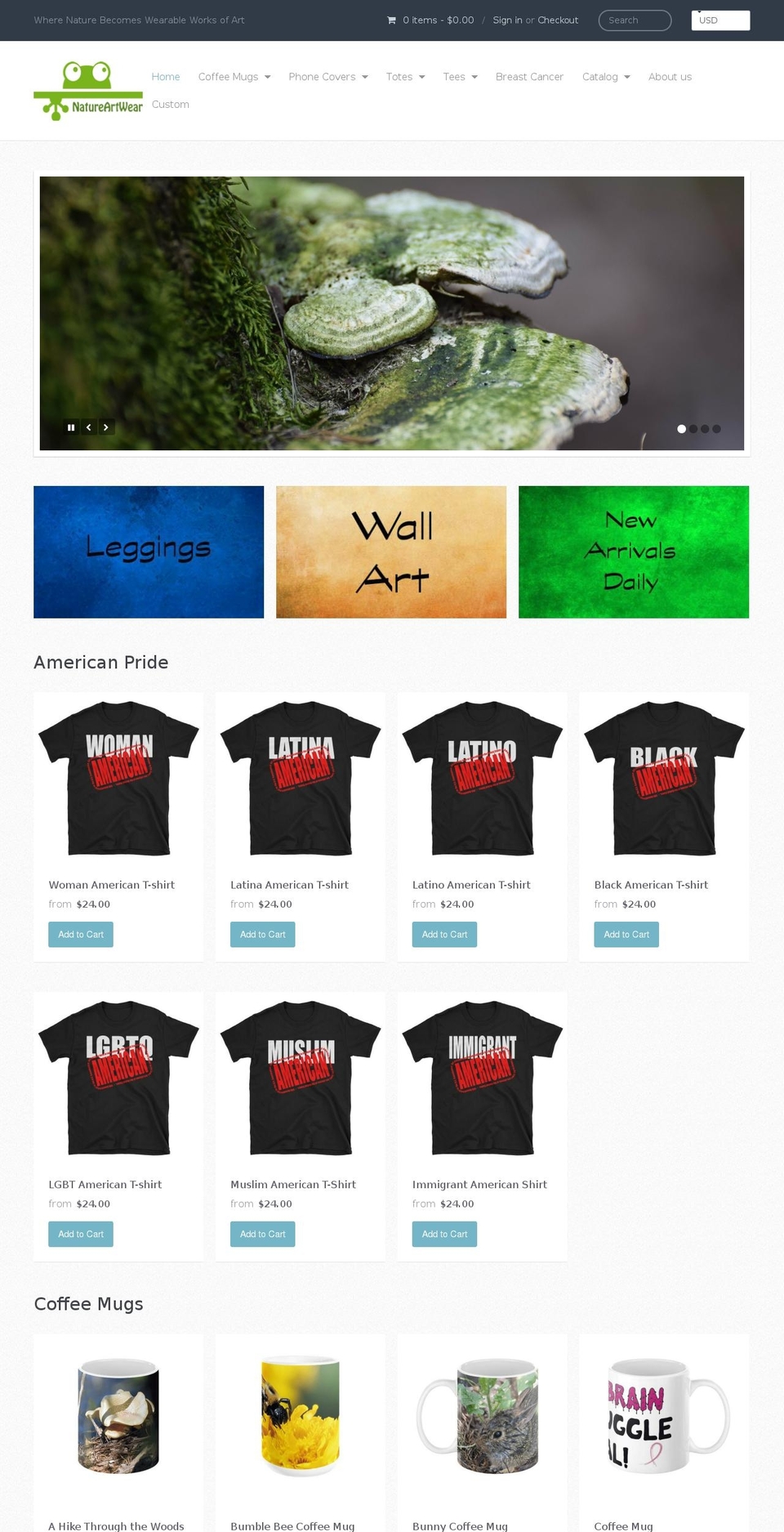 natureartwear.com shopify website screenshot