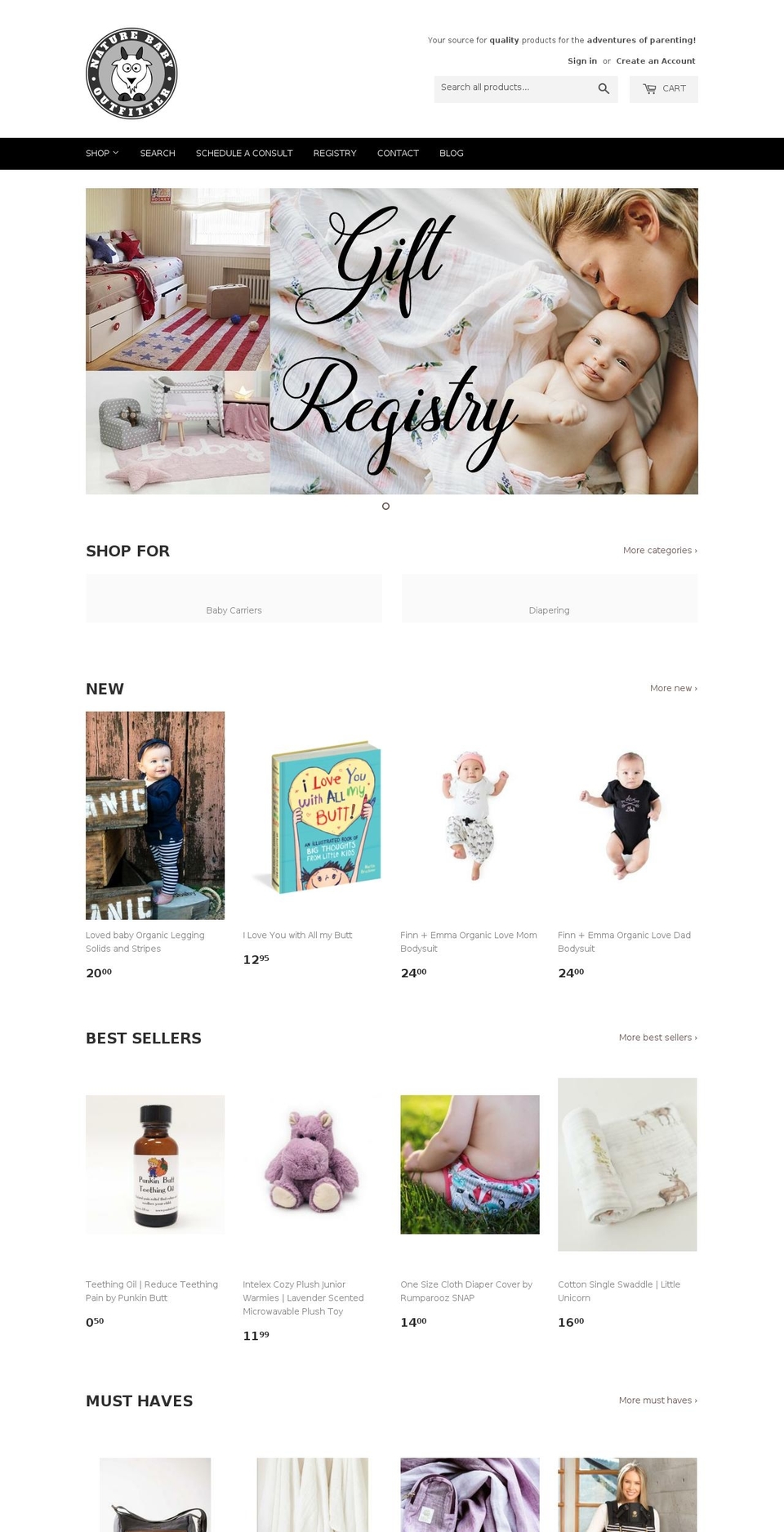 naturebabyoutfitter.com shopify website screenshot