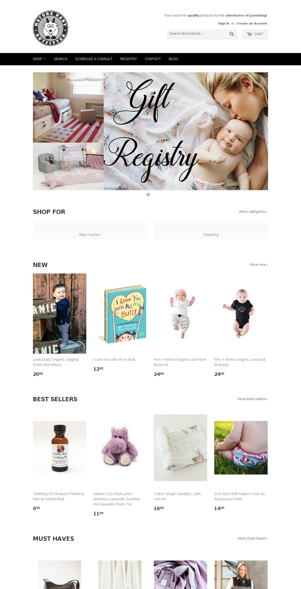 naturebabyoutfitters.com shopify website screenshot