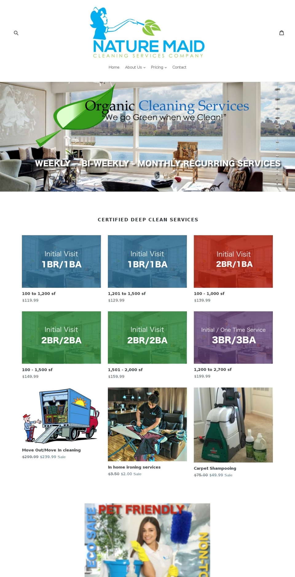 naturemaidcleaningservice.com — Shopify storefront screenshot