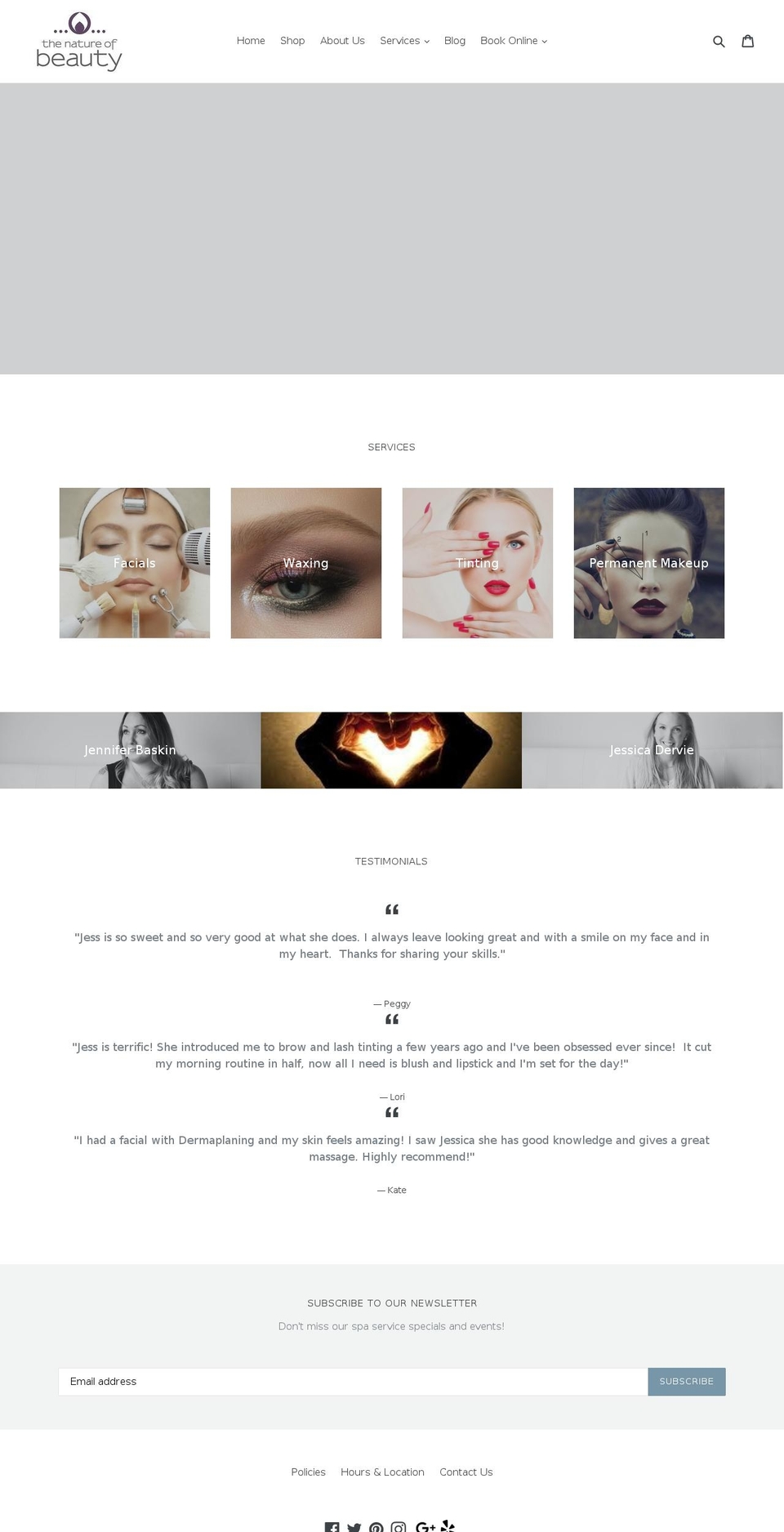natureofbeautyspa.com — Shopify storefront screenshot