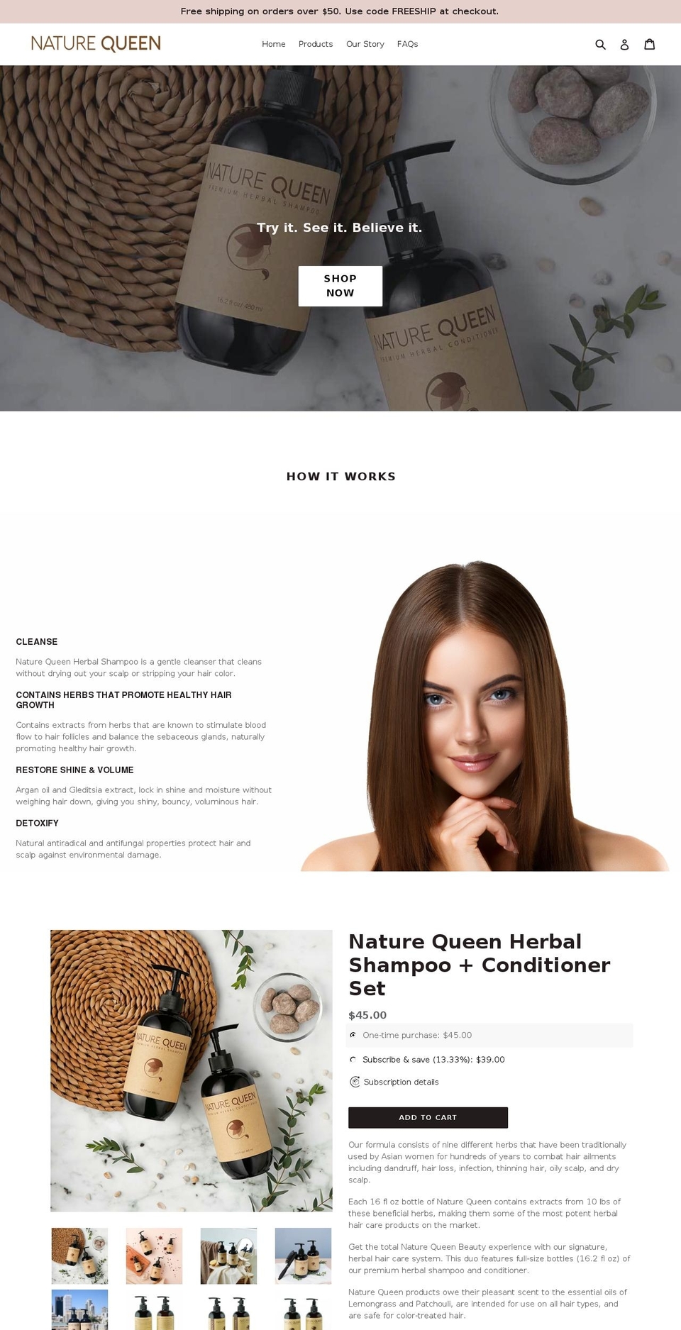 naturequeenbeauty.com shopify website screenshot