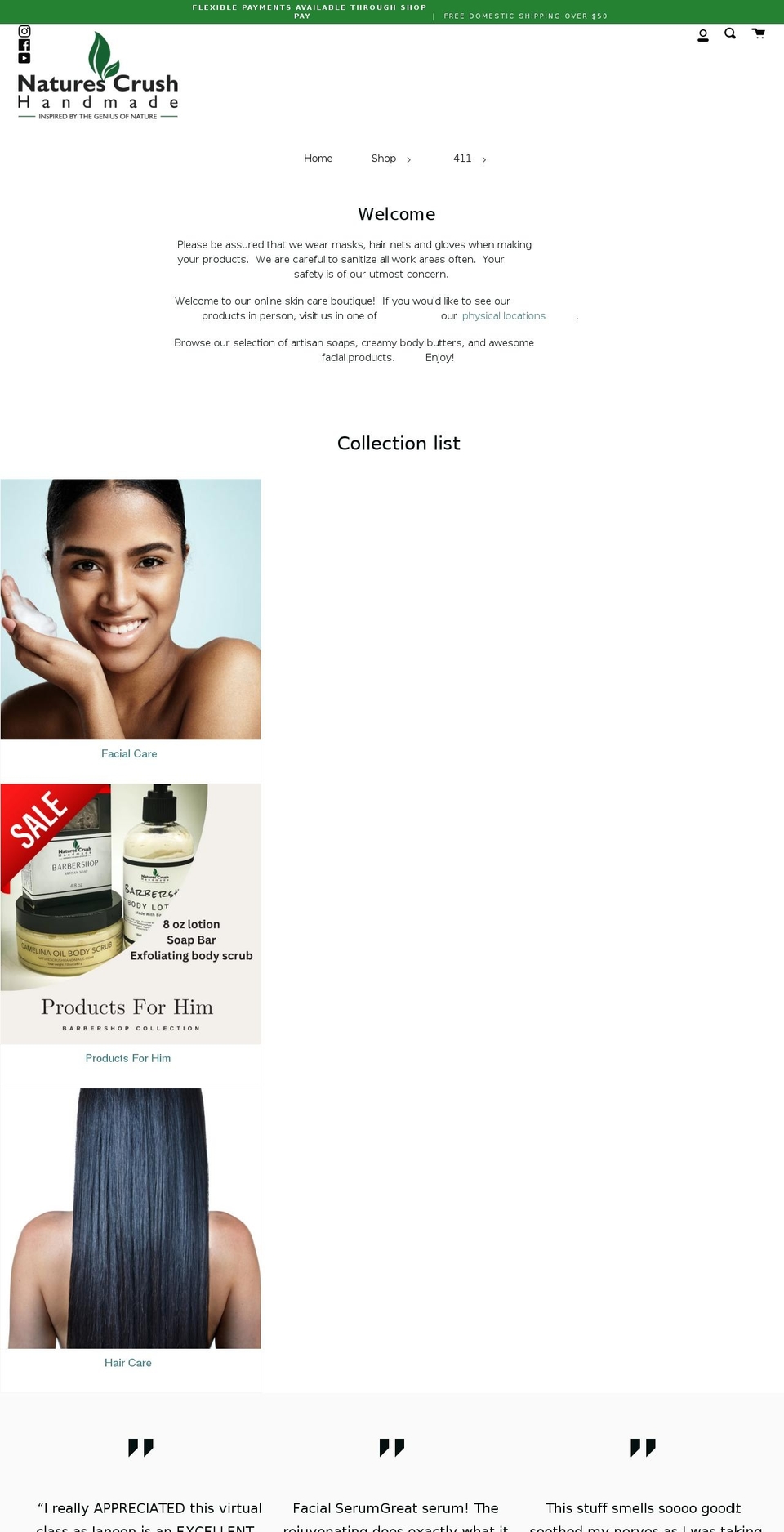 naturescrushhandmade.com shopify website screenshot