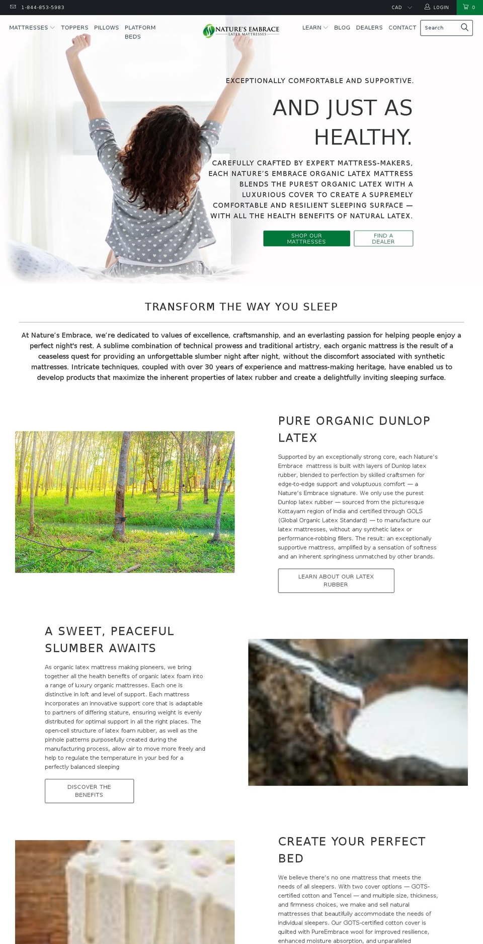 naturesembracelatex.com shopify website screenshot