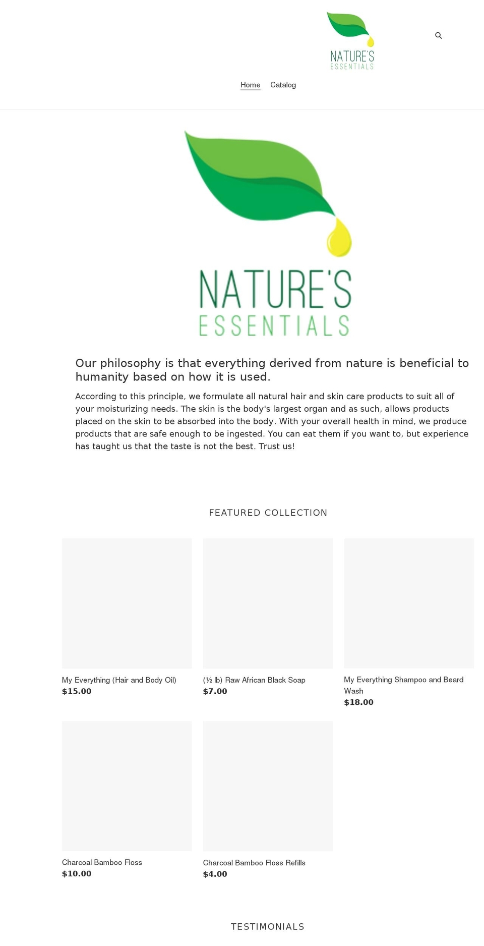 naturesessentialoils.net shopify website screenshot