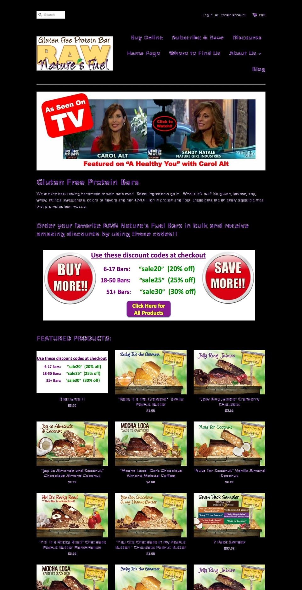 naturesfuelbars.com shopify website screenshot