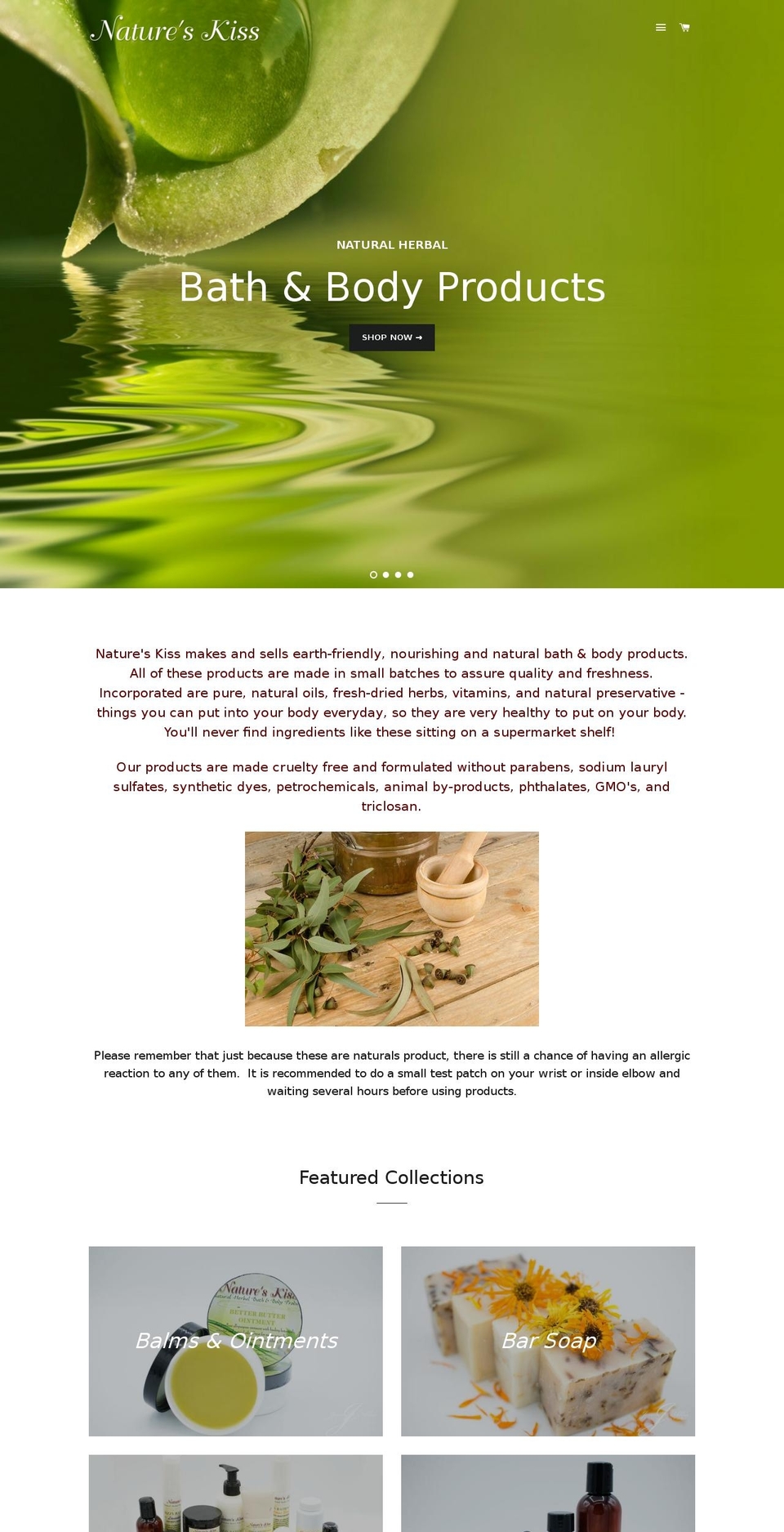 natureskissnaturals.com shopify website screenshot