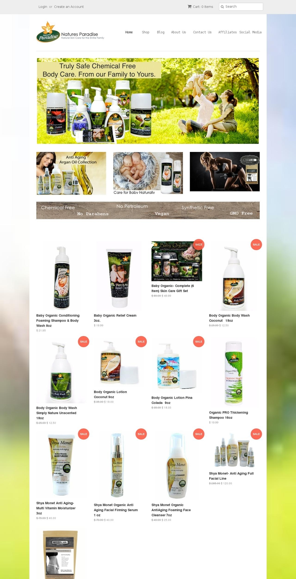 naturesparadiseskincare.com shopify website screenshot