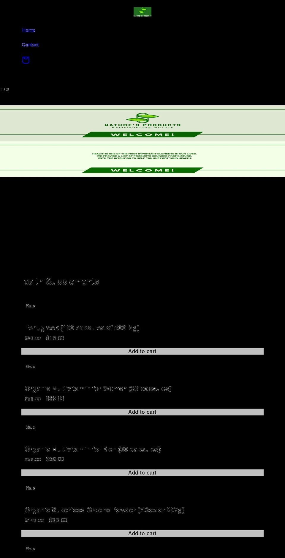 naturesproducts.net shopify website screenshot