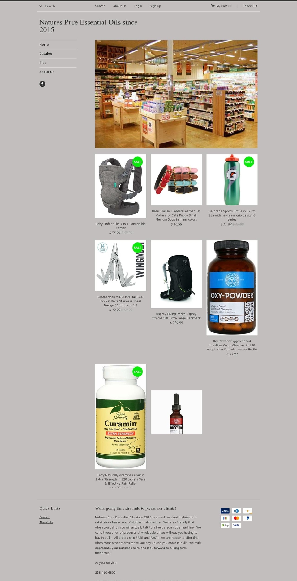 naturespureessentialoils.com shopify website screenshot