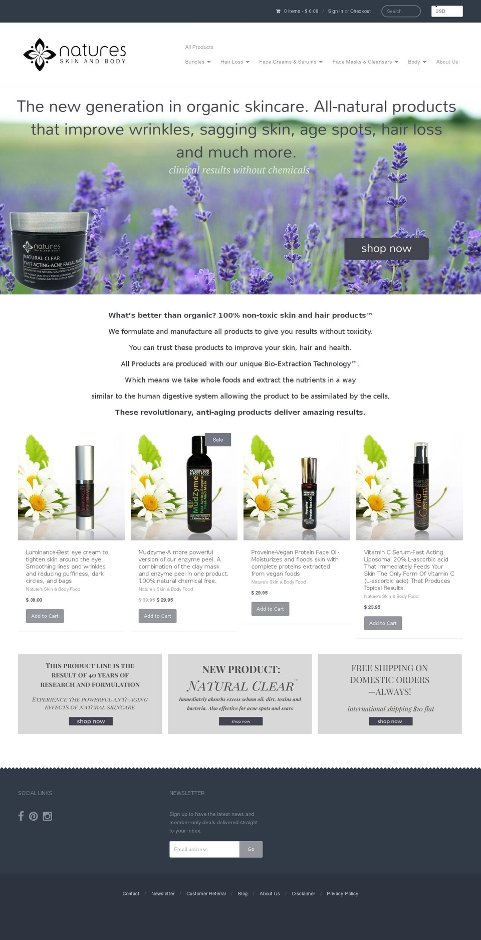 naturesskinandbody.com shopify website screenshot