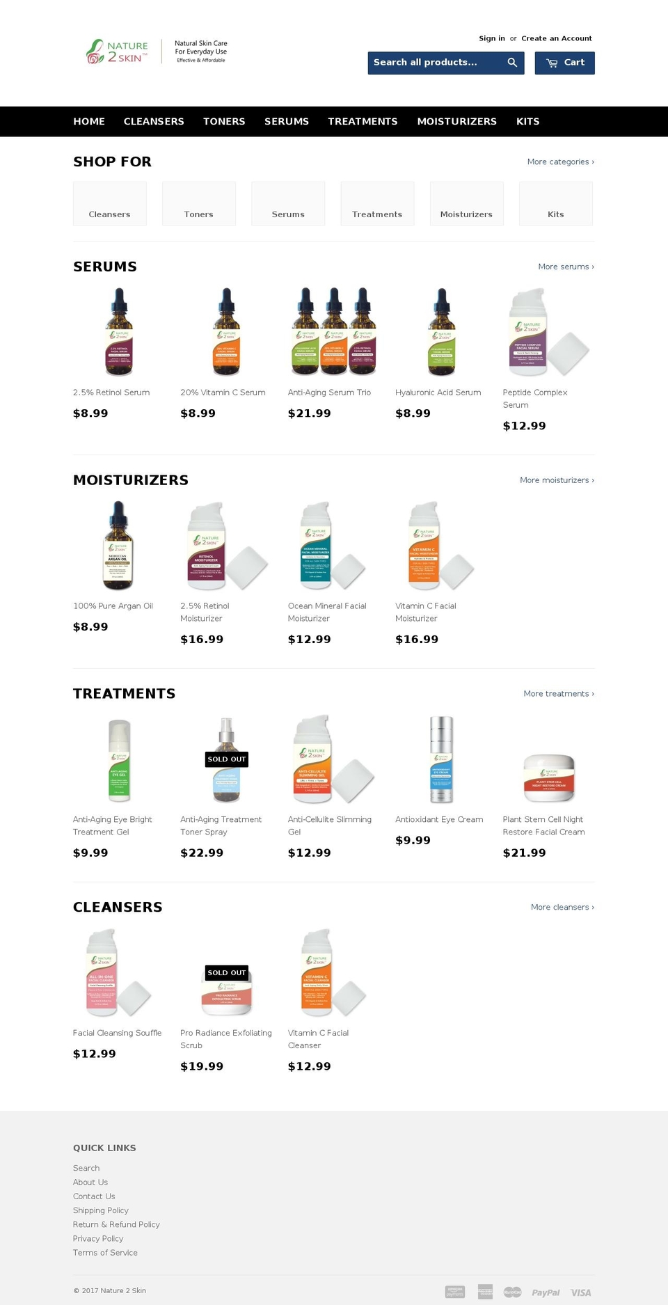 naturetoskin.com shopify website screenshot