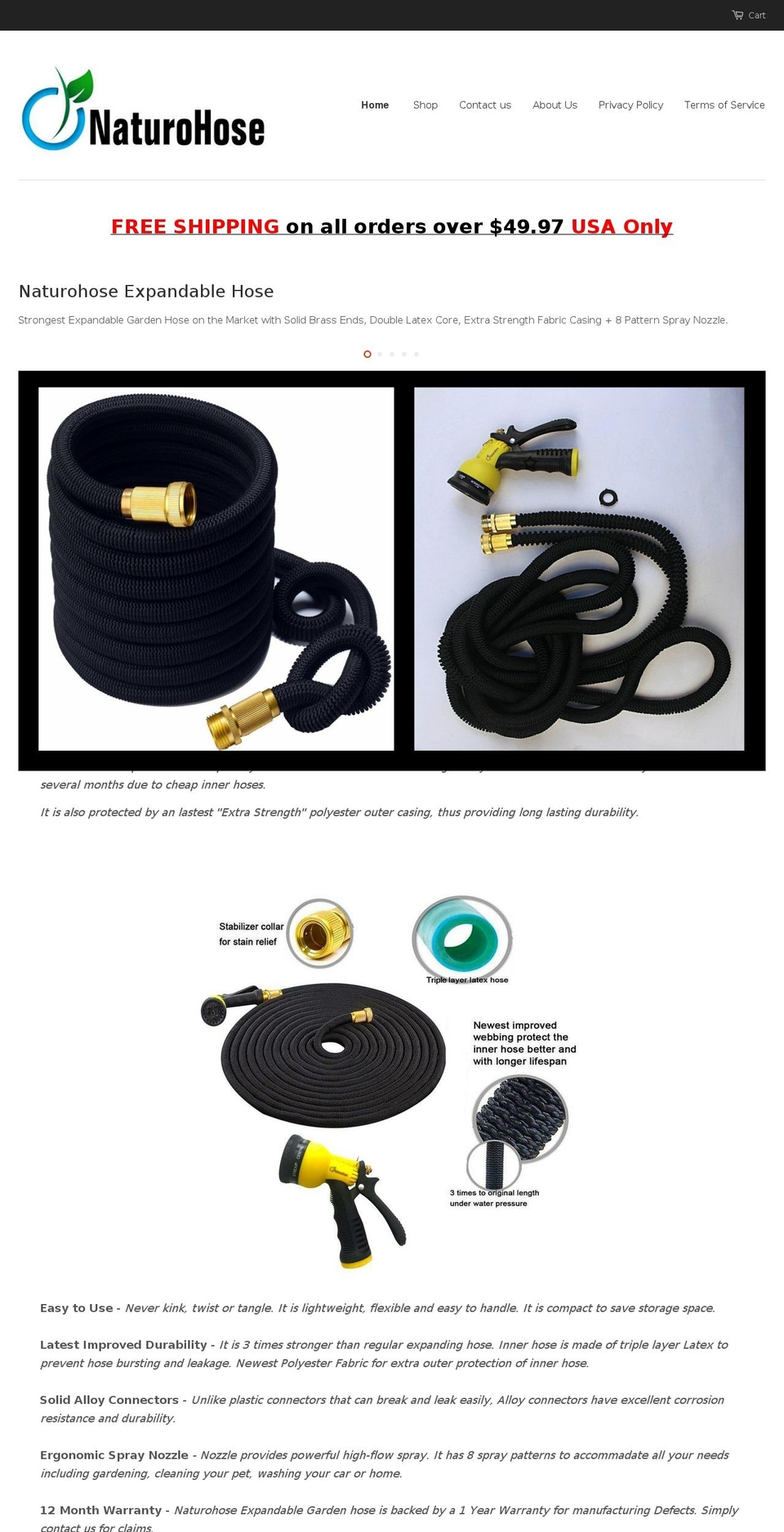 naturogardenhose.com shopify website screenshot