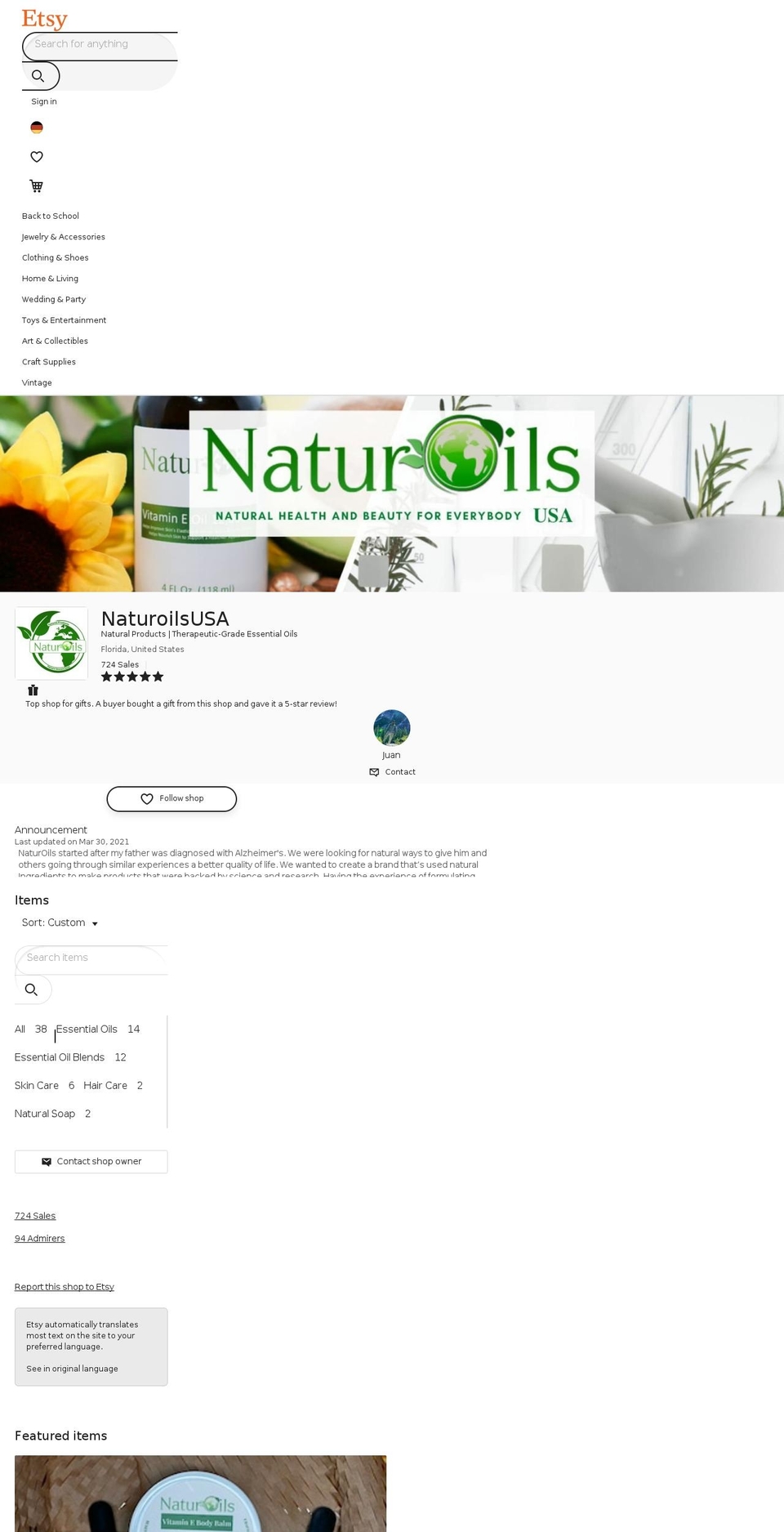 naturoilsusa.com shopify website screenshot