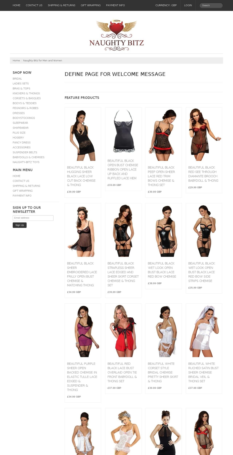 naughty-bitz.com shopify website screenshot