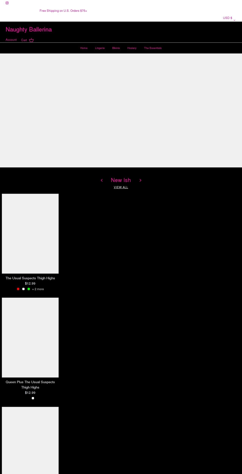 naughtyballerina.com shopify website screenshot