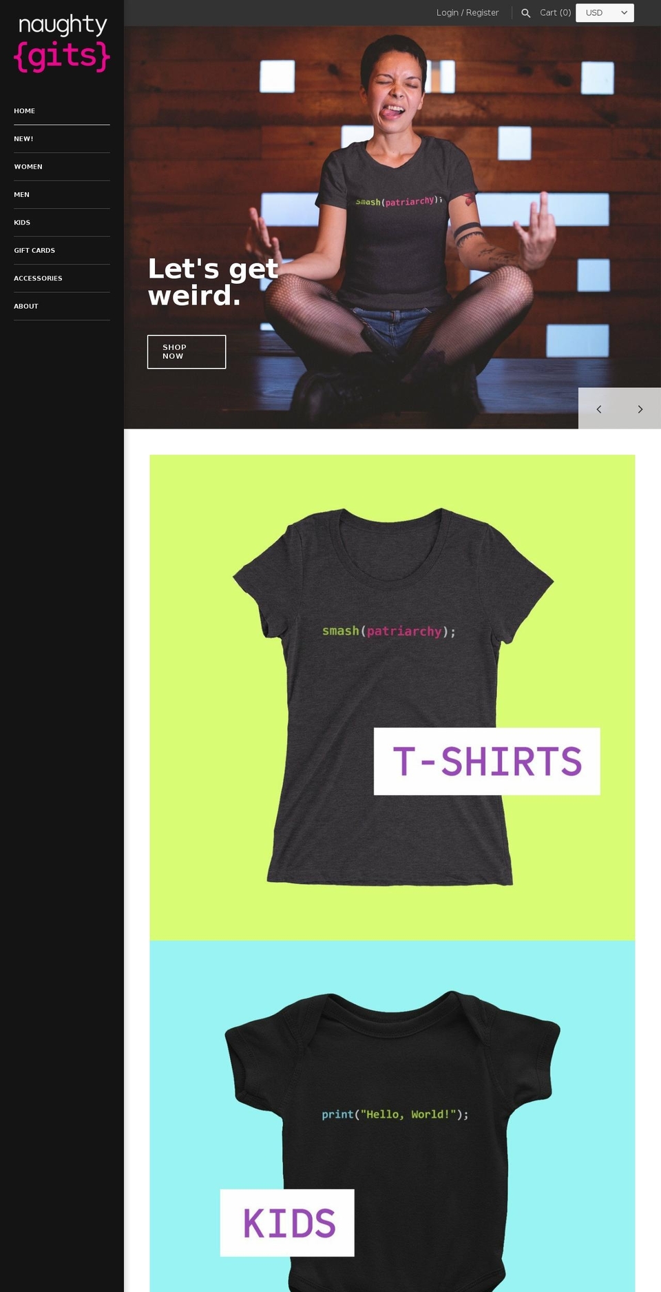 naughtygits.com — Shopify storefront screenshot