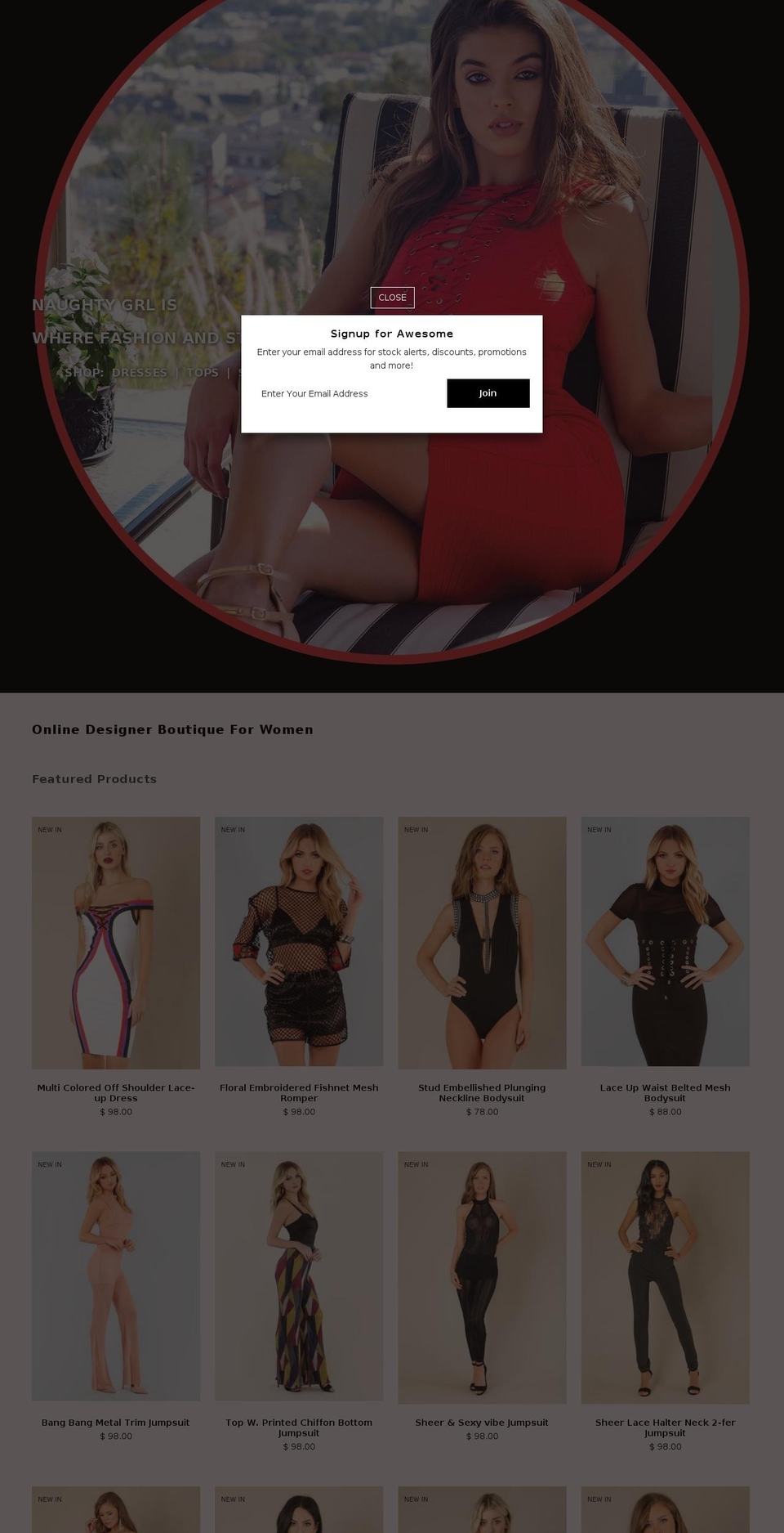 naughtygrl.com shopify website screenshot