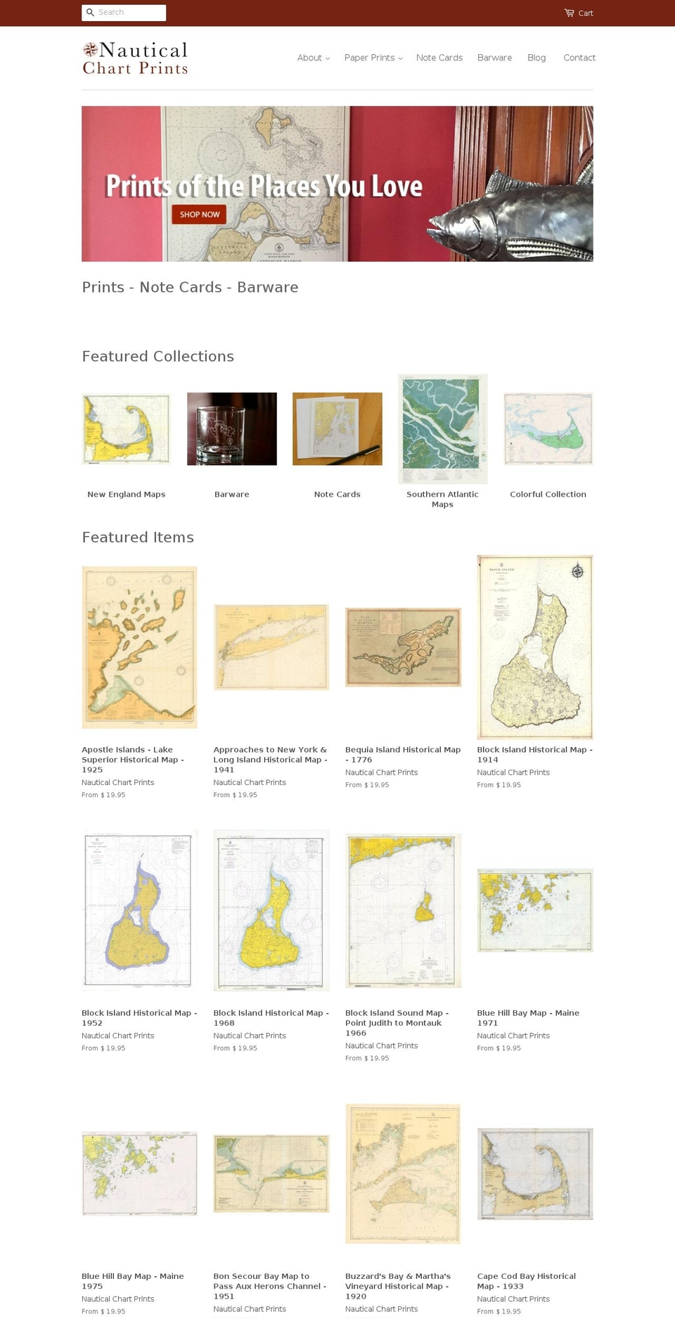 nauticalchartprints.com shopify website screenshot