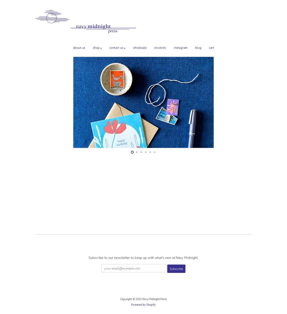 navy-midnight-press.myshopify.com shopify website screenshot