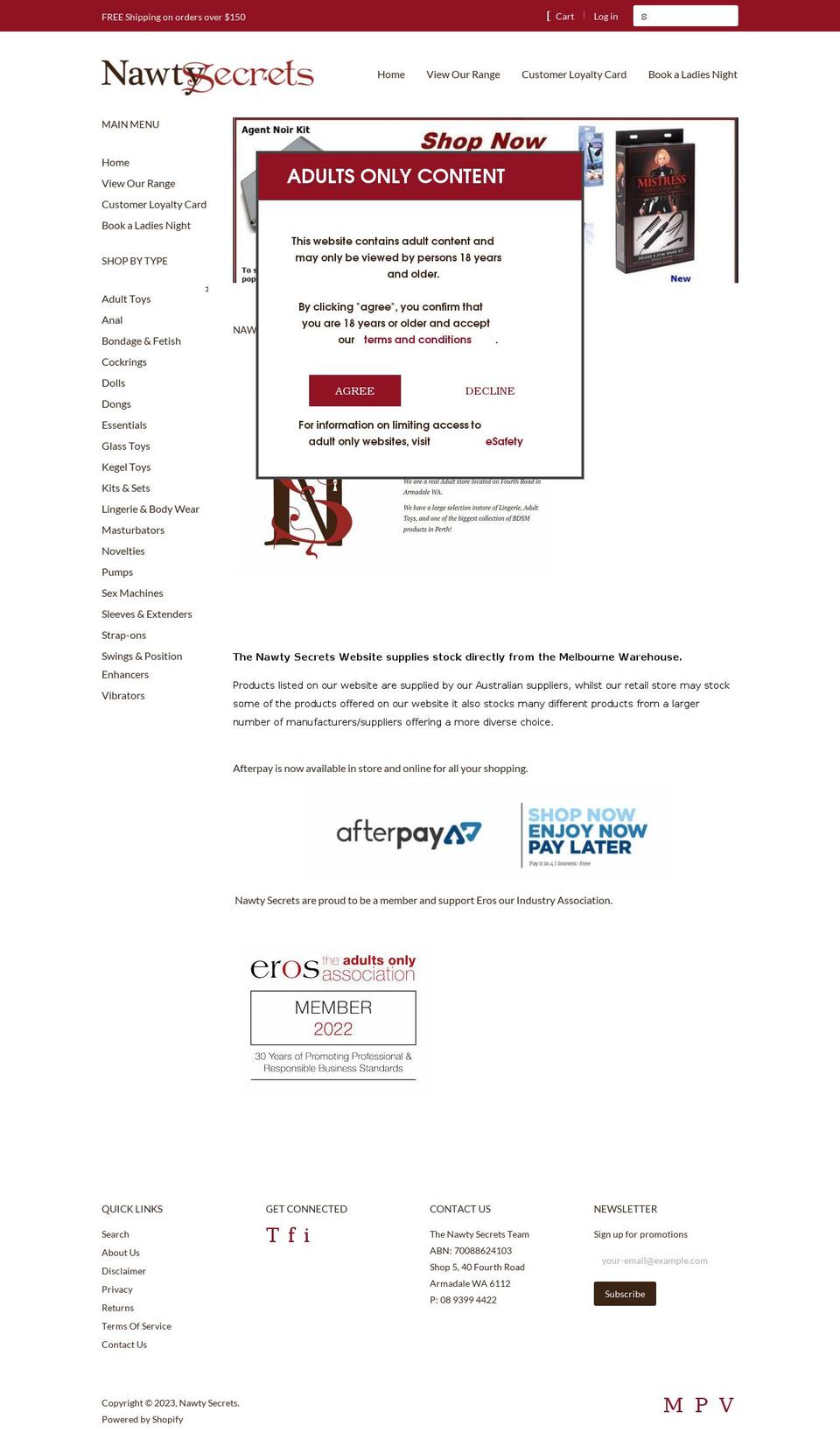 nawtysecrets.com.au shopify website screenshot