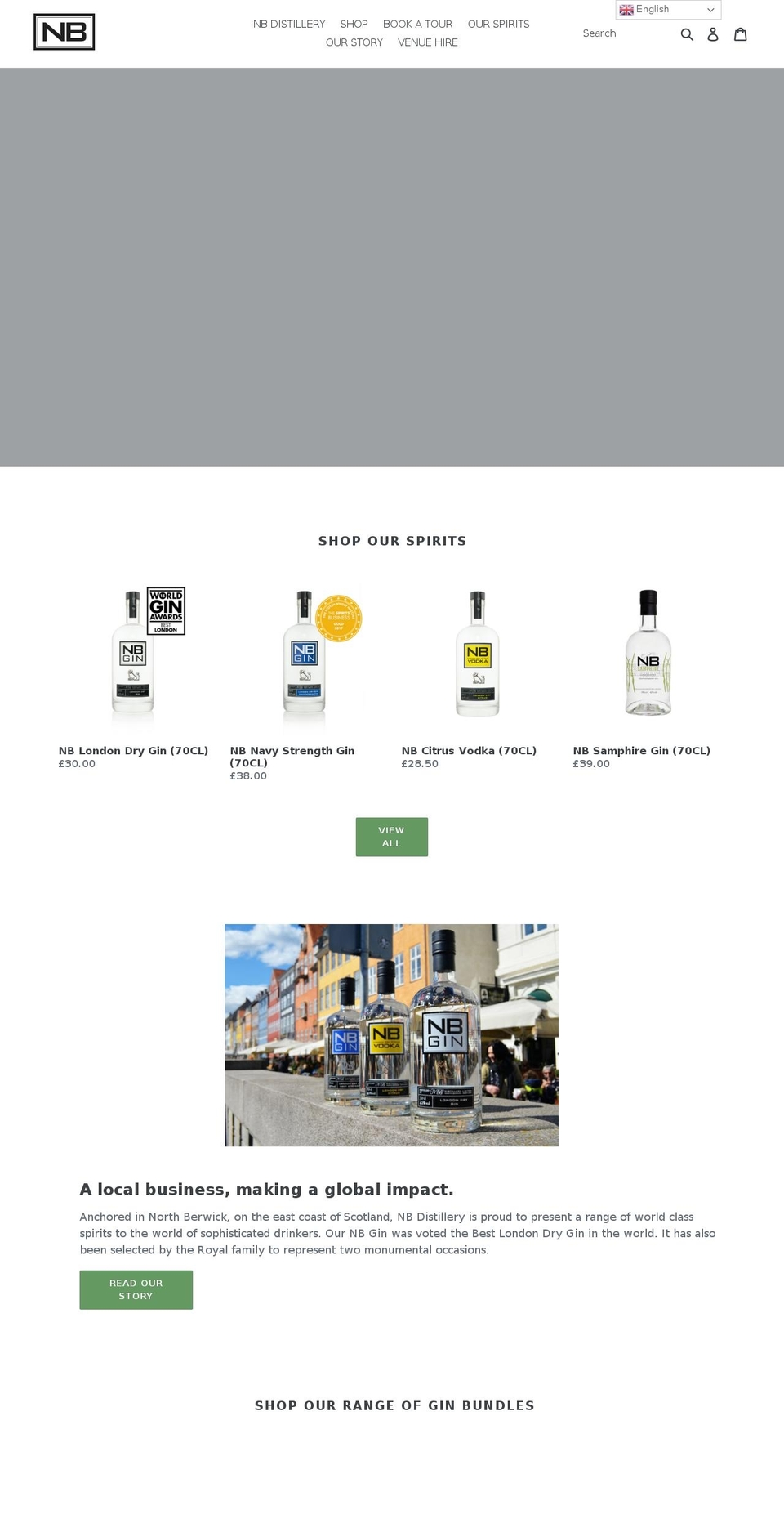 nbdistillery.com shopify website screenshot