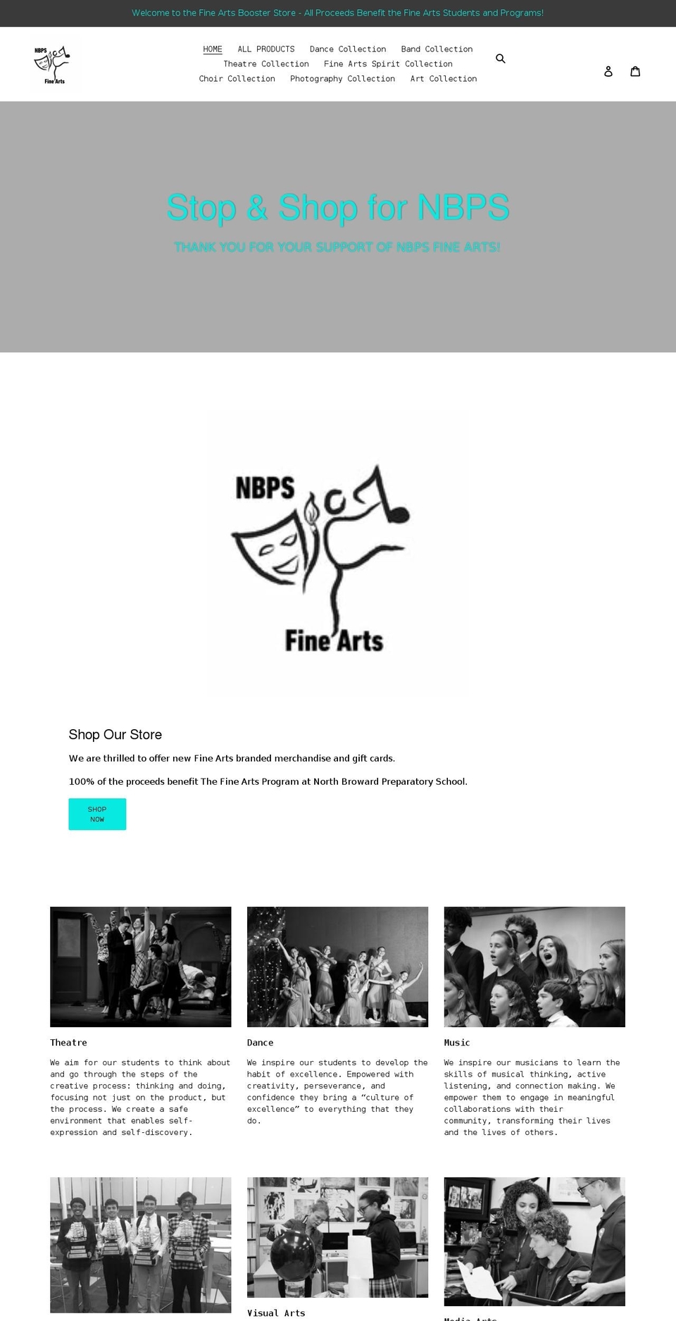 nbpsfinearts.com shopify website screenshot